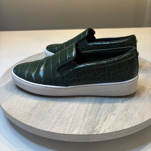 Michael Kors Keaton Moss Green Slip On Crocodile Embossed Sneakers US Size 8 M - Picture 5 of 11